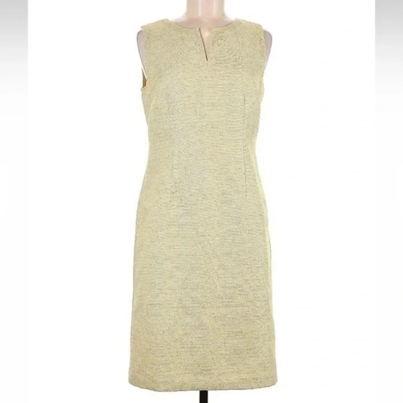 Talbots Gold Yellow Metallic Tweed Wool Blend Cocktail Shift Dress Size 4 Small - Picture 1 of 5